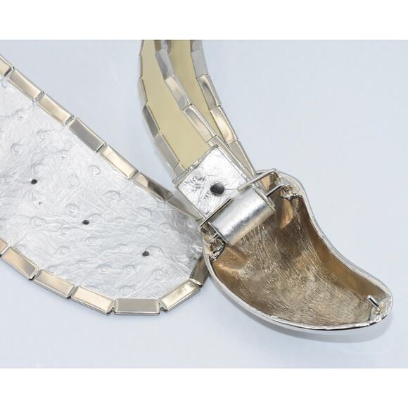 Y2K Vintage SIPRA Chrome Buckle Embossed Leather Studded Statement Belt S/M0 - Picture 7 of 8